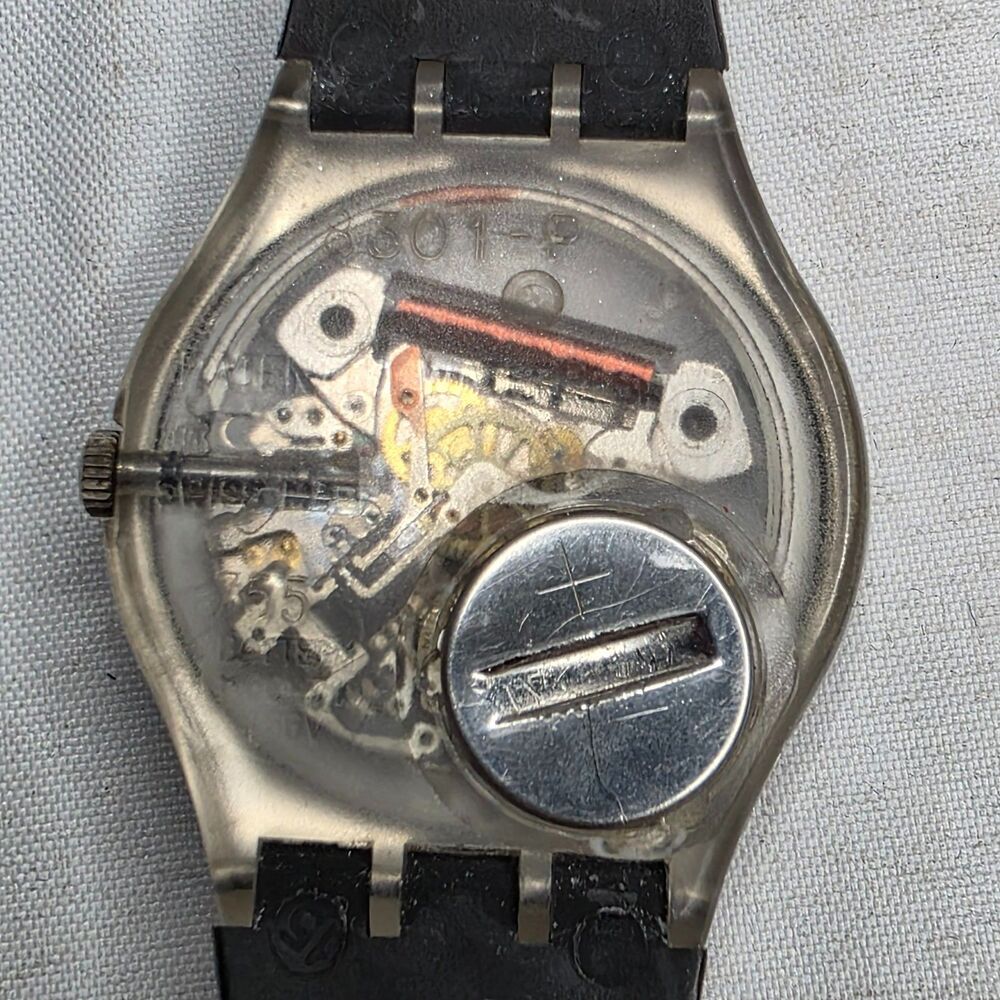 Swatch GX100 Heartstone Vintage 1988 Unisex Watch 34mm Gray Dot Dial Black Band - Picture 9 of 14